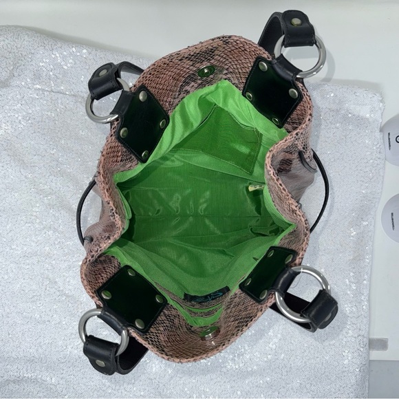 Sharif Studio made in the USA Genuine leather drawstring snake skin handbag - Picture 11 of 16